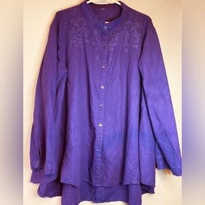 Shirt top long sleeve button down embroidery along neckline size XXL  H-15